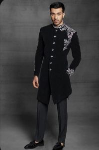 DESIGNER GROOM <b>BLACK</b> INDO-WESTERN SHERWANI,GREY <b>PANT</b> DRESS WITH EMBELLISHED CRYSTAL GLASS BEADS,DABKA <b>WORK</b> for WEDDING=2024 - Product Image 2