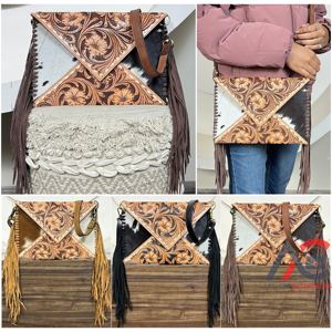 Manufacturer New Arrival Hot Selling Hand Tooled Leather Fashion Western Handbags Custom Luxury Designer Fringe Purse for Women - Product Image 1