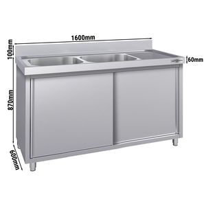 Mueble para fregadero comercial ECO - Acero inoxidable - 1600x600mm - 2 cuencos a la izquierda - Product Image 2