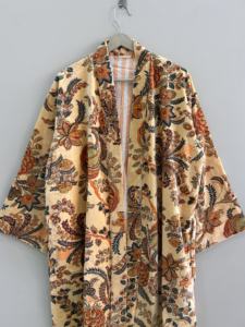 Robe kimono en velours et coton pour femmes, longue veste de style duster, manteau kimono floral - Product Image 2