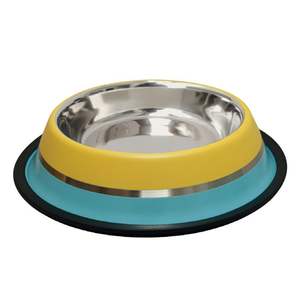 Bols et mangeoires en acier inoxydable XL pour animaux de compagnie Modèle jaune/bleu - Product Image 1