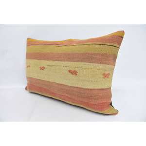 Subtle Striped Beige Wool 16x24 Inch <b>Pillow</b> Vintage Patchwork Beautifully Handicrafted <b>Pillow</b> - Product Image 4
