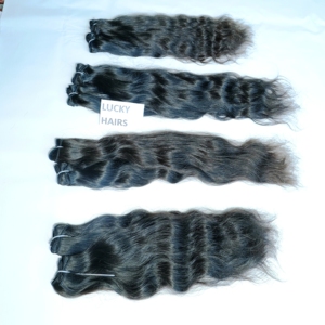 Vente en gros d'extensions de cheveux humains naturels ondulés indiens à cuticule alignée, tissage à double trame, traitement chimique - Product Image 4