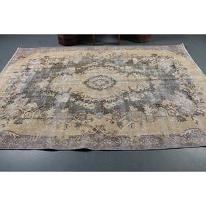 Alfombra turca vintage 5'8 \ "X 9 'Beige gris hecho a mano estilo bohemio lana con respaldo de látex para cabecera patrón de retales rectangulares - Product Image 3