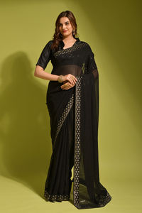 Hermoso trabajo de bordado de lentejuelas en doble carrera con borde de satén con borde de encaje Saree para mujeres de Fabzone - Product Image 2