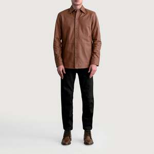 Camisa de Cuero Marrón Mate para Hombre, Cómoda y Elegante - Product Image 4