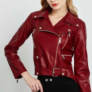 แจ็กเก็ตหนังแท้ไซส์พิเศษสำหรับผู้หญิงดีไซน์นักบินบอมเบอร์แบบนุ่มมีคอตั้งปรับแต่งได้ - Product Image 4