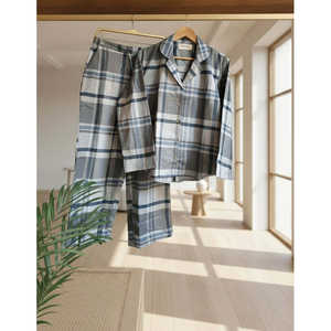 Conjunto de Franela a Cuadros Clásico para Mujer, Ecológico, de Invierno, Manga Larga, con Decoración de Botones, para Uso Diario - Product Image 3