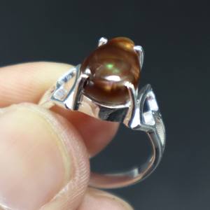 Anillo de ágata de fuego mexicano Natural de Plata de Ley 925, cabujón liso, piedra preciosa, joyería de boda, Plata de ágata de fuego tachonada con diamantes - Product Image 5