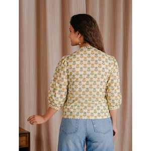 <b>Women's</b> for <b>Cream</b> Butti Cotton Pintux Style Short Top Breathable 100% Cotton Woven Fabric Fitted Crop <b>T</b>-<b>Shirt</b> for Ladies XS XXS - Product Image 6