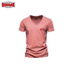 100% T-shirt tricoté uni en coton pour hommes Logo personnalisé grande taille vêtements motif solide - Product Image 4