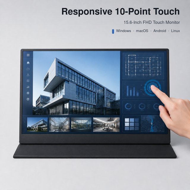 10 Point Touch Screen Portable Monitor 15.6 Inch FHD USB C Display for Windows MacOS Android Linux OEM ODM