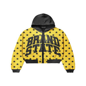 Sweat-shirt à capuche thermique surdimensionné zippé personnalisé de haute qualité pour hommes, fabricant de coton graphique vieilli avec strass brodés - Product Image 6