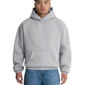 Sudadera con Capucha Extra Grande para Hombre, Color Gris Claro, Manga Larga, Bolsillo Tipo Canguro, Estilo Casual, Marca Privada OEM Trackstar - Product Image 1