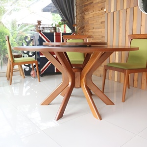 Table à manger ronde moderne avec centre rotatif et chaises rembourrées, meubles de salle à manger en bois pour usage domestique - Product Image 4