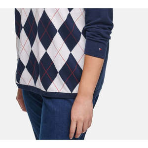 Maglione Argyle in Cotone Blu Stile Preppy Plus Size da Donna Tommy Hilfiger - Taglia 2XL per l'Autunno - Product Image 3