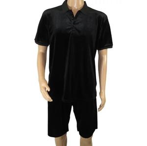 High Quality <b>Black</b> Velvet Twin Set Golf Streetwear Beach Summer Fitness Workout Custom Velour Tracksuits Tees Shirts Short Sets - Product Image 1