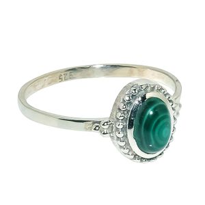 Bague en argent sterling 925 classique fine et ovale avec pierres précieuses en malachite Cadeau parfait pour les mariages, les anniversaires et les fêtes - Product Image 4