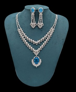 Designer Double Layer Zircon Diamond <b>Necklace</b> <b>Set</b> With <b>Earrings</b> <b>Silver</b> Finish <b>Necklace</b> <b>Set</b> CZ Diamond For Wedding For Women - Product Image 3