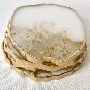 Juego de posavasos de resina artística con tapetes epoxi hechos a mano brillantes de mármol dorado, ideal para comedor, sala de estar y regalos - Product Image 2