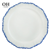 Service de vaisselle en porcelaine fine Royal Albert blanc simple avec bord bleu, assiettes à dîner en céramique, décoration de table de Noël, événement en plein air, fête