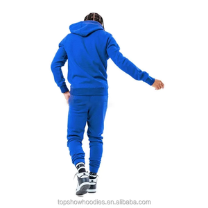 Ensemble survêtement bleu personnalisé pour homme, sweat à capuche zippé en polaire et jogging, tenue deux pièces, streetwear chaud, vêtements de sport - Product Image 3