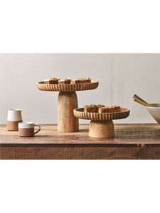 แท่นวางเค้กไม้อะคาเซียแบบเท้าสูงสไตล์โมเดิร์นสำหรับเสิร์ฟเค้กและผลไม้ - Product Image 4