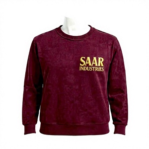 เสื้อสเวตเชิ้ตผ้าฟลีซคอวีสีแดงเลือดหมู แบรนด์ SAAR INDUSTRIES ปักโลโก้ตามสั่ง พร้อมสำหรับฤดูหนาว ผลิตจากผ้าฝ้าย 100% - Product Image 1