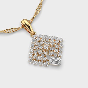 Colgante de racimo de diamantes geométricos con centro de corte esmeralda en oro amarillo/blanco y rosa de 9 quilates - Product Image 5