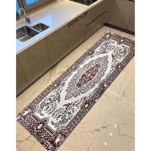 Tapis classique marron et crème, tapis imprimé de style turc, tapis doux non tissé - Product Image 1