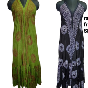 Rayón tela Om impreso Boho largo volante Primavera Verano personalizado mujeres lujo cuello en V Sling plisado largo Formal vestido de noche hippie - Product Image 1