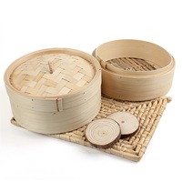 Cuiseur vapeur portable en bambou naturel, ensemble de cuisson à la vapeur en bambou à un niveau pour la cuisson de baos, de raviolis et de dim sum