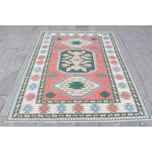 Turkish Vintage Large Rug 7.2x8.9 ft, <b>Red</b> Abstract Rug <b>Wool</b> - Product Image 1