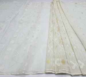 Trendy Dhakai Blanc Jamdani Sharee Qualité d'exportation pour les femmes JAMDANI TISSU Bleu VERT Doré Bleu Ciel du Bangladesh - Product Image 3