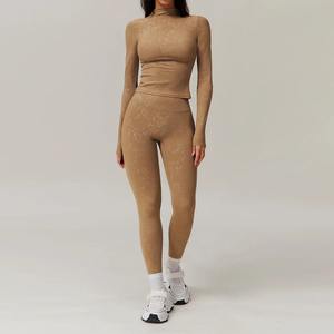 ชุดออกกำลังกายแขนยาวเลกกิ้งเอวสูงสำหรับผู้หญิงชุดออกกำลังกายแบบไร้รอยต่อ - Product Image 4