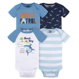 Gerber 4-Pack Baby Boys Shark Bay Short Sleeve Onesies Bodysuits