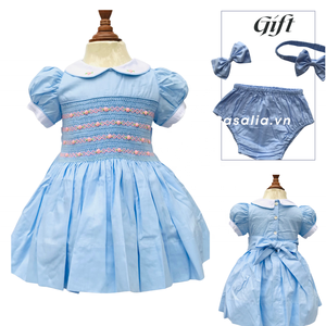Lindo vestido azul para Niña-Vestido bordado a mano de princesa para Niña-OEM-ODM - SM221139 - Product Image 3