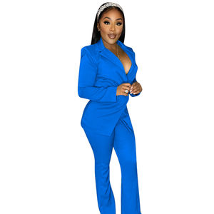 Full Slim Fit Otoño Invierno Dos piezas Terciopelo Conjunto de dos piezas Bolsillo con cremallera Manga larga Traje de mujer Ropa 2 piezas - Product Image 4