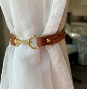 British Handmade Leather Minimalist Braided <b>Curtain</b> Tie Back with Clasp Close - Product Image 2