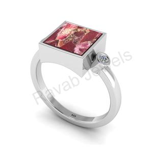 Classique de haute qualité 925 Sterling Thulite Gemstone Eternity Square Ring Personnalisable Sans Nickel Vermeil Inde 925 Timbre Parties - Product Image 2