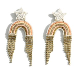 Hecho a mano clásico diamante piedra principal 4 colores Arco Iris estrella borla Huggie pendientes semilla cuenta perla Clip-On diseño para mujeres niñas - Product Image 3