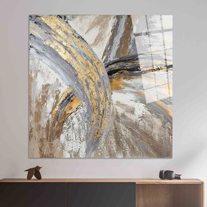 Grande toile murale élégante - Impression marbre argenté et doré, ART EN VERRE TÉMPERÉ - Product Image 1