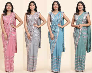 Pure Georgette Listo Para Usar Sari Con Lentejuelas Multi Trabajo A Precio Al Por Mayor Por Fabricante Indio - Product Image 6