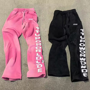 Pantalon de survêtement évasé en éponge 100% coton pour hommes lavage à l'acide personnalisé décoloration couleur unie taille moyenne taille élastique Hip Hop décontracté - Product Image 2