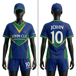 Uniforme de fútbol gaélico para mujer, tejido de poliéster transpirable, color granate con paneles azul cielo, sublimación de nombre, número y logotipo. - Product Image 6