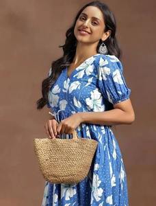 Indian Hand-Block Printed Cotton Boho Dress Floral Summer Casual <b>Wear</b> with Handmade Touch Perfect Gift for Her - Product Image 4