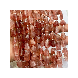 Perles de pépite à facettes en quartz fraise rose naturel brin de 8 pouces pour la fabrication de bijoux - Product Image 3