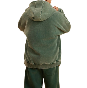 Sudadera con capucha unisex vintage gris lavado de otoño, extragrande, con cremallera, bordado de logotipo OEM personalizado, de peso pesado, 100% algodón. - Product Image 6