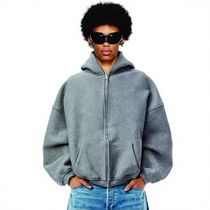 เสื้อฮู้ดซิปผู้ชาย ผ้าคอตตอนหนา 100% ทรงหลวม ไหล่ตก แบบครอป สไตล์ฮู้ดดี้ พร้อมโลโก้สั่งทำพิเศษ ไซส์ XXS ซิปเต็มตัว - Product Image 1