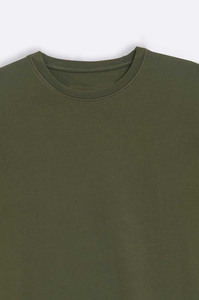 Camiseta Casual de Algodón para Hombre, Corte Regular, Color Verde Oliva, Manga Corta, Cuello Redondo, Estilo Jersey de Punto, Color Sólido - Product Image 6